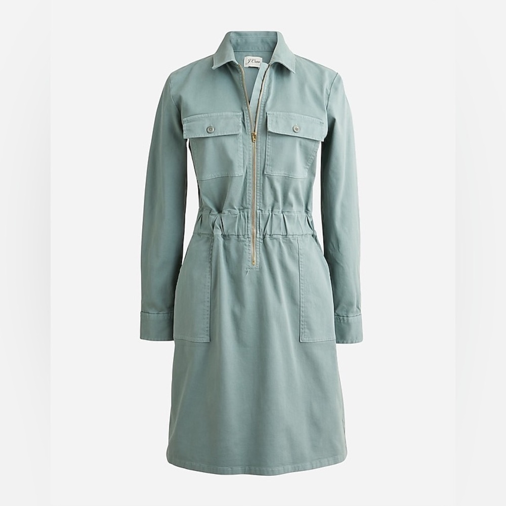 J.Crew Long-Sleeve Zip-Front Chino Dress in Faded Fatigue Sage - Picture 3 of 5